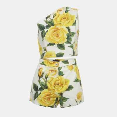 Pre-owned Dolce & Gabbana Yellow/white Rose Print Set M