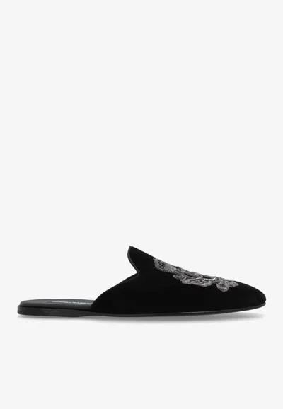 Dolce & Gabbana Young Pope Velvet Slippers In Black