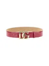 Dolce & Gabbana Adjustable Thin Belt With Gold-tone Buckle And Smooth Finish In Pink