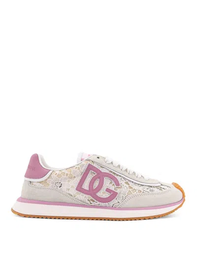 Dolce & Gabbana Dg Cushion Sneakers In Lace And Fabric In Multi