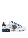 Dolce & Gabbana Calfskin Portofino Sneakers With Embroidery And Studs In White