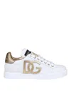 Dolce & Gabbana Portofino Logo Detail Leather Sneakers In White
