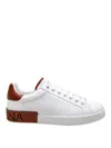 Dolce & Gabbana White Calf Leather Portofino Sneakers In Red
