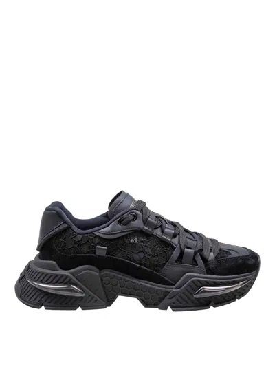 Dolce & Gabbana Iconic Monogram Mesh Paneled Sneakers In Black