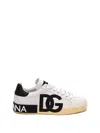 Dolce & Gabbana Calfskin Nappa Portofino Sneakers With Dg Logo Print In Blanco