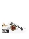 Dolce & Gabbana Calfskin Portofino Sneakers With Embroidery In Blanco