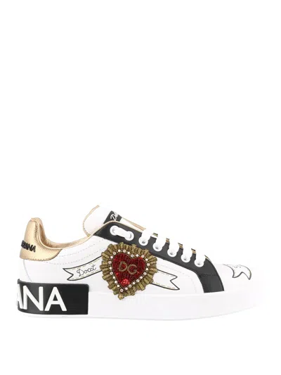 DOLCE & GABBANA PORTOFINO PATCH DETAIL LEATHER SNEAKERS
