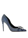 Dolce & Gabbana Water Drill Clasp Quilted Denim High Heels In Blue