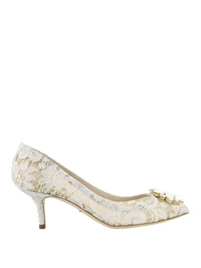 Dolce & Gabbana Bellucci Ice Lace Jewel Pumps In White