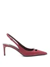 Dolce & Gabbana Leather Slingback Metal Logo In Burgundy