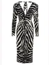 Dolce & Gabbana Ruched Zebra-print Crepe Midi Dress In Black
