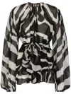 Dolce & Gabbana Belted Gathered Zebra-print Chiffon Blouse In Schwarz