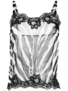 Dolce & Gabbana Zebra-print Chiffon Lingerie-style Top With Lace Detailing In Schwarz