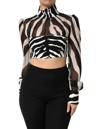 Pre-owned Dolce & Gabbana Zebra Print Chiffon Paneled Crop Blouse Women's Top () In Multi
