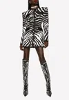 Dolce & Gabbana Zebra-print Strong Shoulder Brocade Jacket In Monochrome