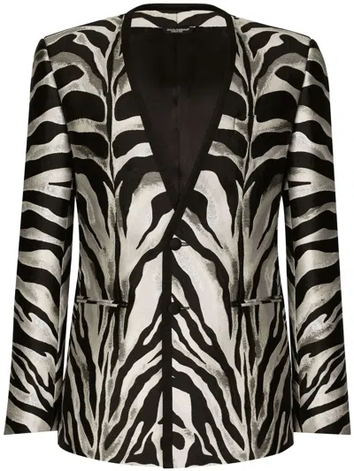 Dolce & Gabbana Abstract-print Single-breasted Blazer In Black