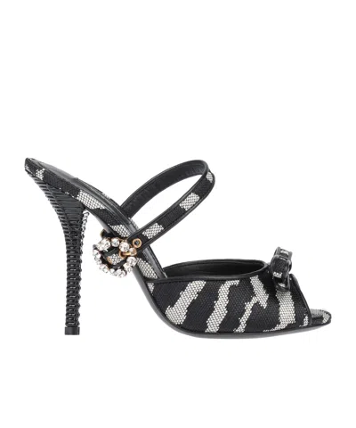 Dolce & Gabbana Zebra Print Leather Sandals In Black