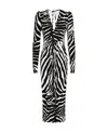 Dolce & Gabbana Ruched Zebra-print Crepe Midi Dress In Black