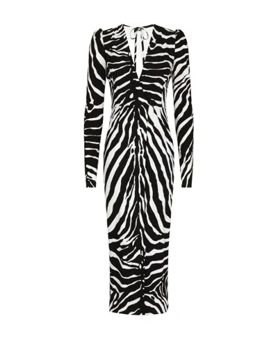 DOLCE & GABBANA DOLCE  GABBANA ZEBRA-PRINTED V-NECK MIDI DRESS