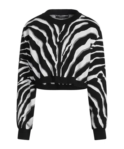 Dolce & Gabbana Zebra Print Metallic Knit Sweater In White