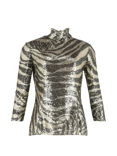 Pre-owned Dolce & Gabbana Zebra-print Sequin Turtleneck Top In Gold