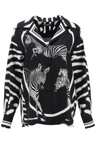 Dolce & Gabbana Zebra Print Long-sleeved Shirt In Black,white