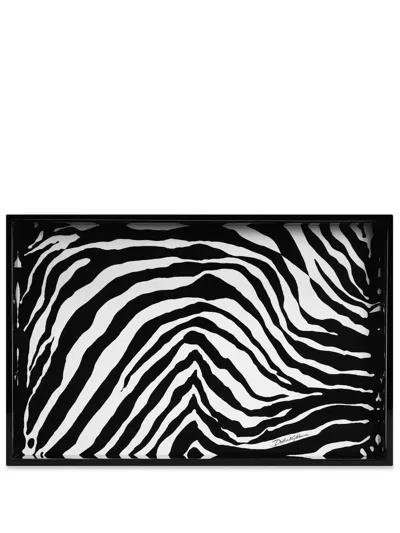 Dolce & Gabbana Zebra-print Wood Tray In Schwarz