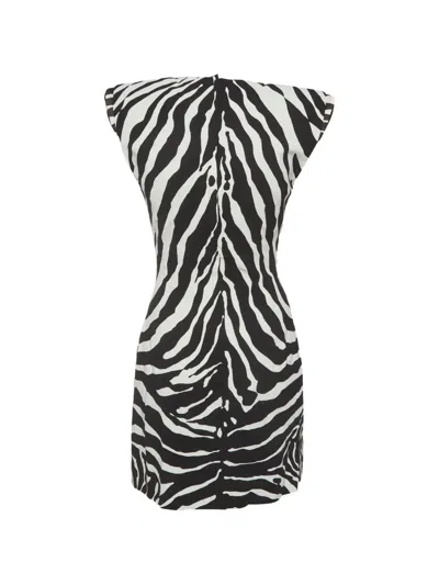 Pre-owned Dolce & Gabbana Zebra-print Cap-sleeve A-line Mini Dress In Black