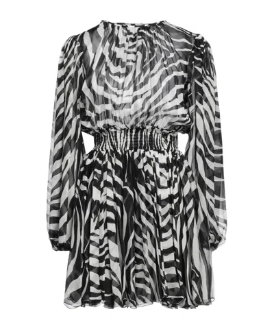 Dolce & Gabbana Zebra-print Chiffon Dress In Black