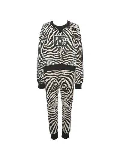 Pre-owned Dolce & Gabbana Zebra-print Dg Tracksuit In White