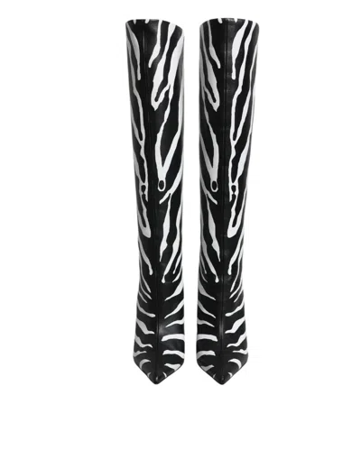 Dolce & Gabbana Zebra-print Lamb Leather Boot In Black