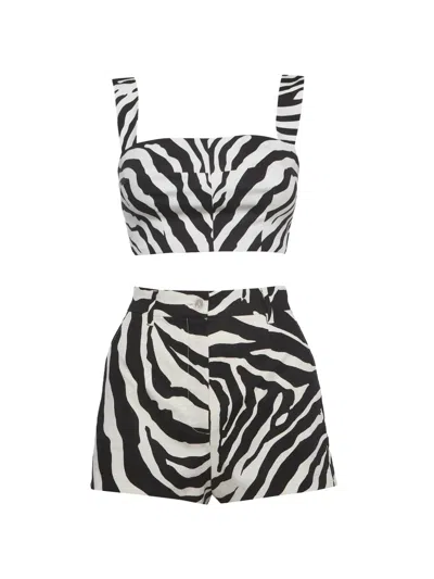 Pre-owned Dolce & Gabbana Zebra-print Shorts Set In White