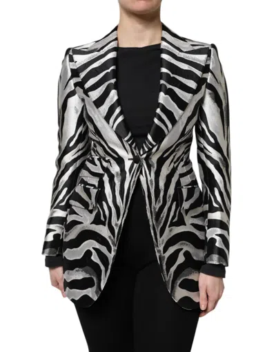 Dolce & Gabbana Zebra-striped Silk-blend Blazer In Black