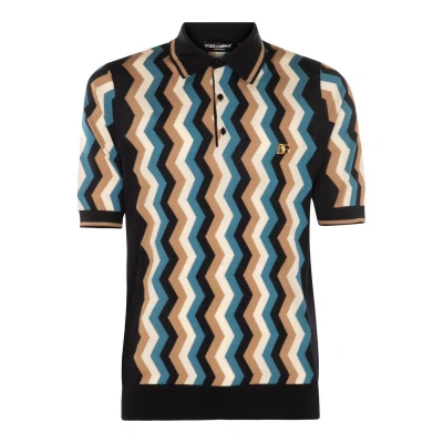 Dolce & Gabbana Zig-zag Inlay Short-sleeved Polo Shirt In Navy