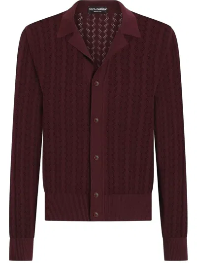 Dolce & Gabbana Zigzag-knit Cardigan In Red
