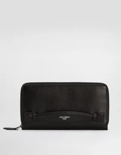 Dolce & Gabbana Zip-around Calfskin Wallet In Black