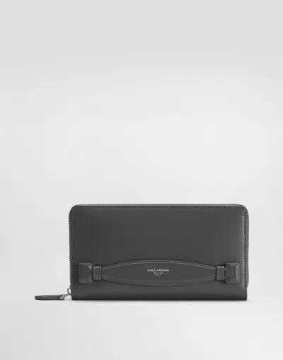 Dolce & Gabbana Zip-around Calfskin Wallet In Grey