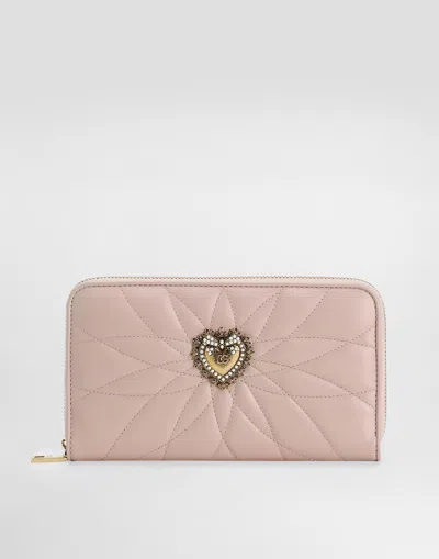 Dolce & Gabbana Zip-around Devotion Wallet In Nappa Leather In Pale Pink