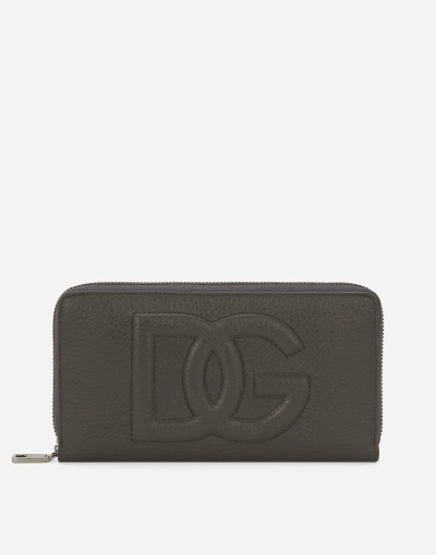 Dolce & Gabbana Dg Logo Zip-around Leather Wallet In Grey