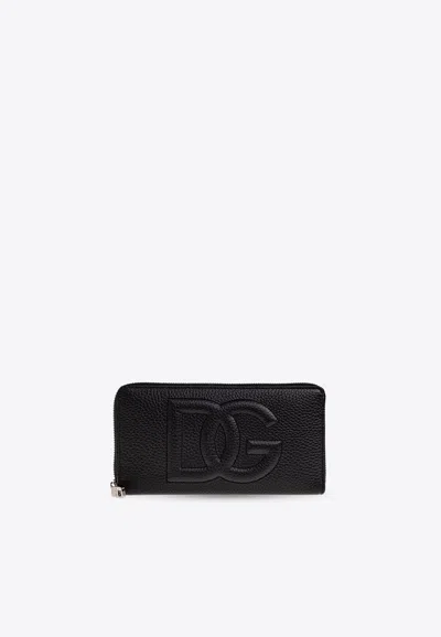 Dolce & Gabbana Zip-around Dg Logo Wallet In Black