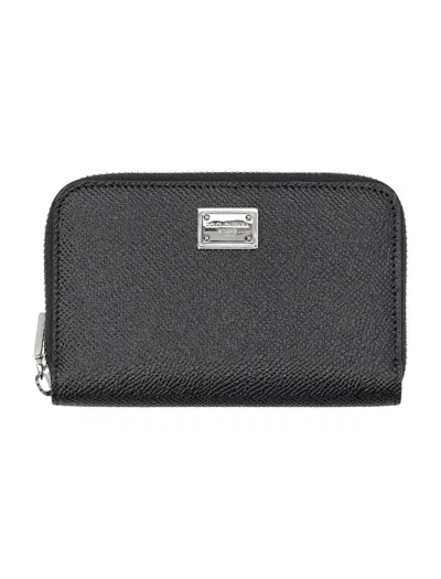 Dolce & Gabbana Raised Logo Small Zip-around Wallet In Black