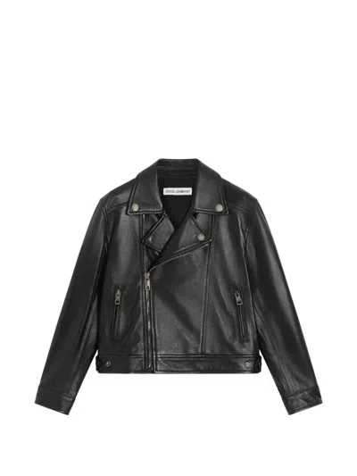 Dolce & Gabbana Kids' Zip Biker Jacket In Black