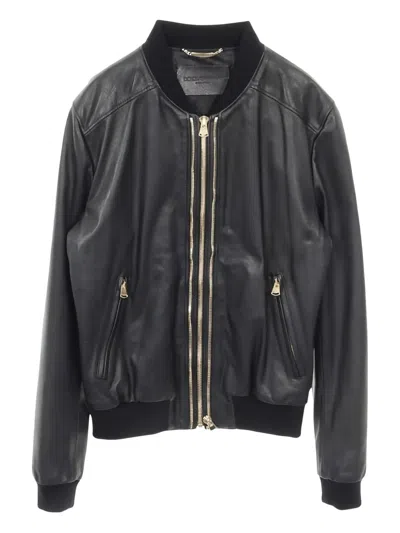 Pre-owned Dolce & Gabbana Zip Leather Blouson Jacket In Black