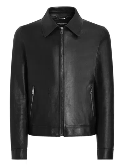 Dolce & Gabbana Ledermantel Mit Reissverschluss In Black