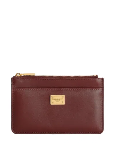 Dolce & Gabbana Zip Logo-plaque Wallet In Burgundy