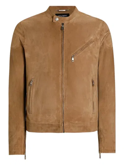 Dolce & Gabbana Crew Neck Jacket Long Sleeves Shoulder Patch In Brown