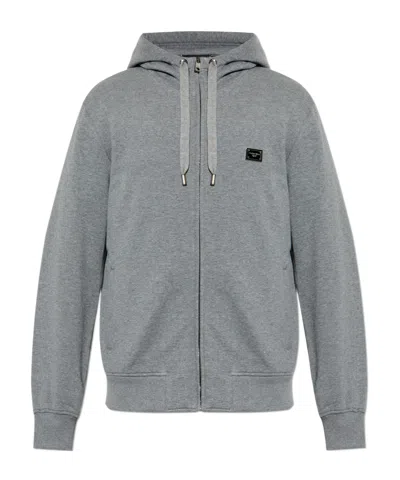 Dolce & Gabbana Zip-up Cotton Hoodie In Gray