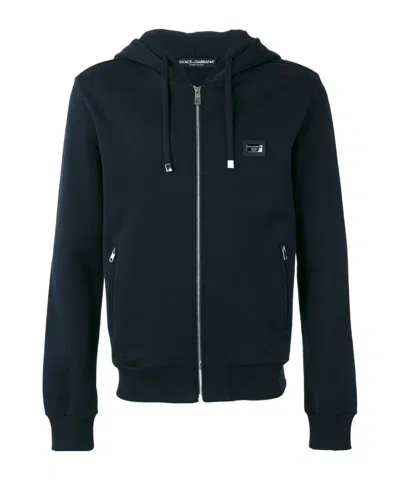 Dolce & Gabbana Zip-up Cotton Hoodie In Navy Blue