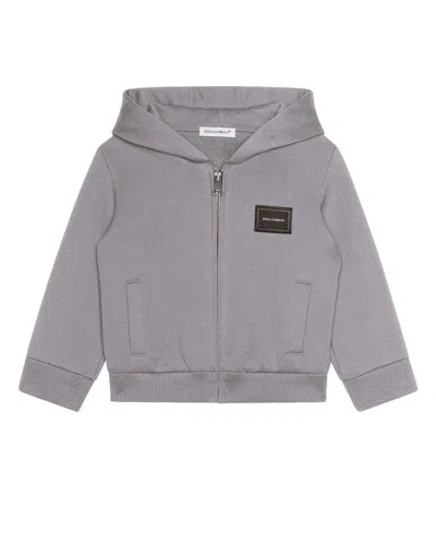 Dolce & Gabbana Babies' Zip-up Hooded Jacket W/ Logo Patch In Gray
