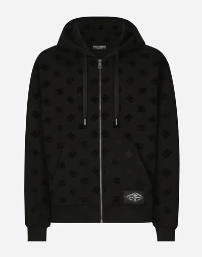 DOLCE & GABBANA ZIP-UP HOODIE WITH ALL-OVER DG PRINT